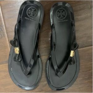 Tory Burch Black Jelly Flip Flop Sandals with Bow size 5